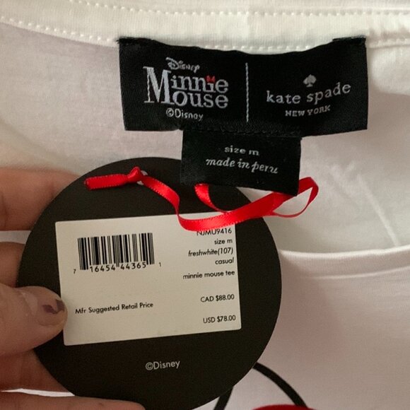 KATE SPADE X DISNEY Minnie Mouse Polka Dot T-Shirt in Fresh White Sz MEDIUM - Picture 4 of 4